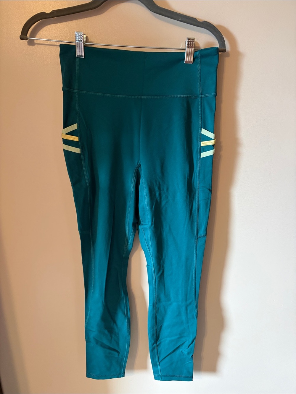 Fabletics Teal Athletic Leggings with Side Stripe